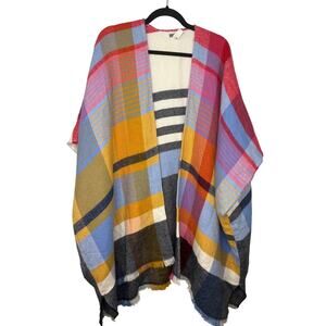 Aerie One-Size Poncho Plaid Multicolor Warm Oversized Shawl Wrap Scarf Jacket